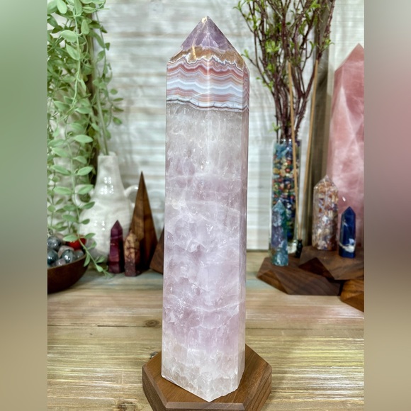 Other - 1047 Blue Agate with Purple Amethyst Crystal Tower - Large 8-1/2 Inches Tall